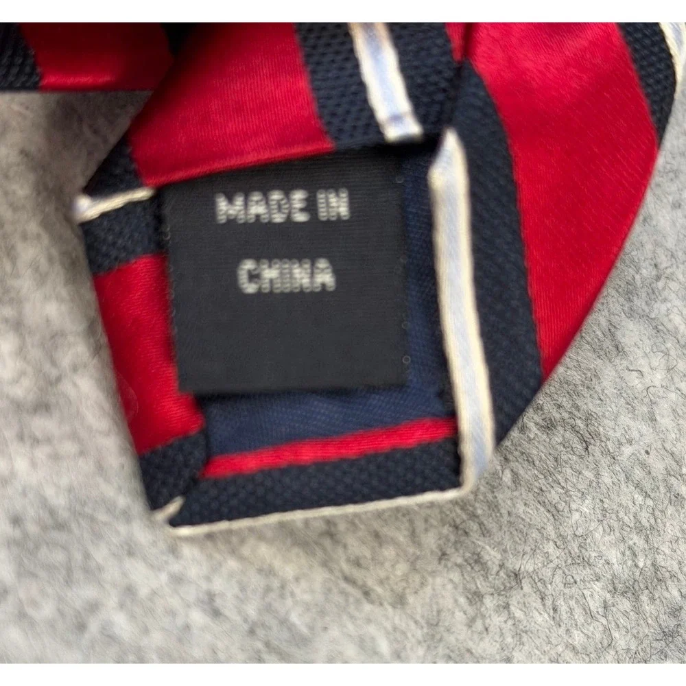 Nautica Mens Red Navy Blue White Striped‎ Silk Necktie RN 121146